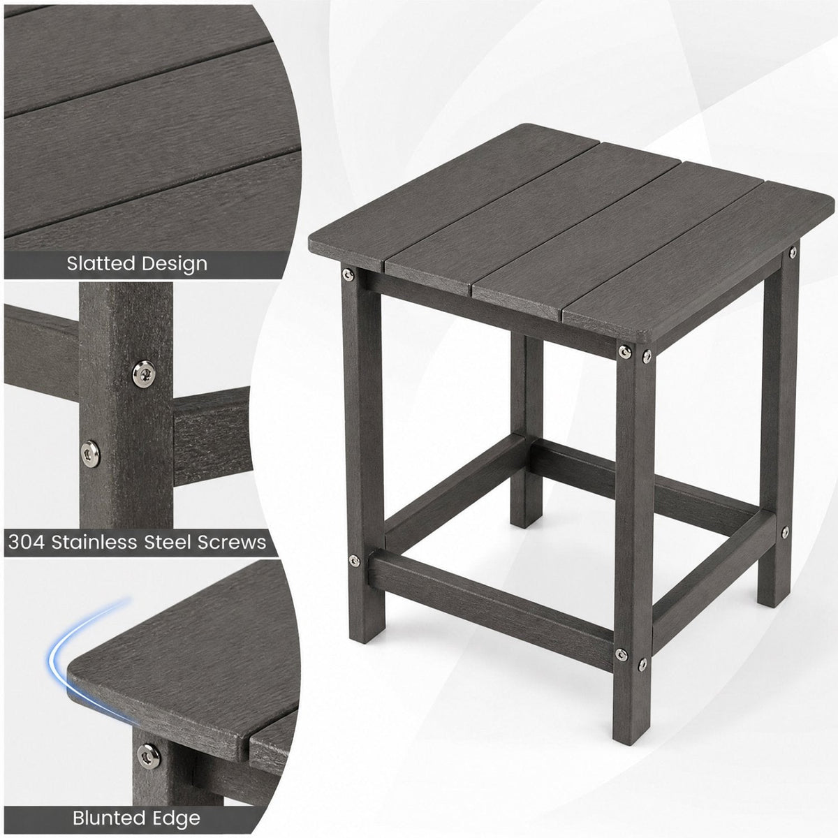 Mesa auxiliar Adirondack cuadrada de 14 pulgadas, resistente a la intemperie, gris