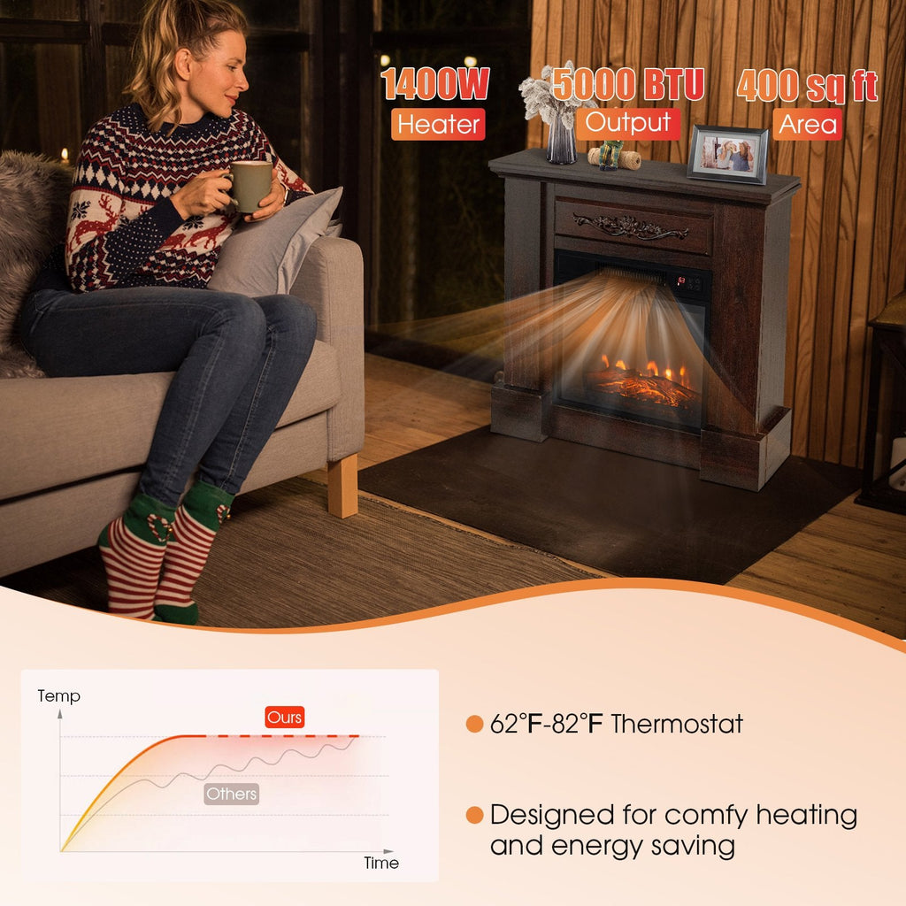 Meuble TV avec cheminée électrique 1400 W et télécommande - Naturel