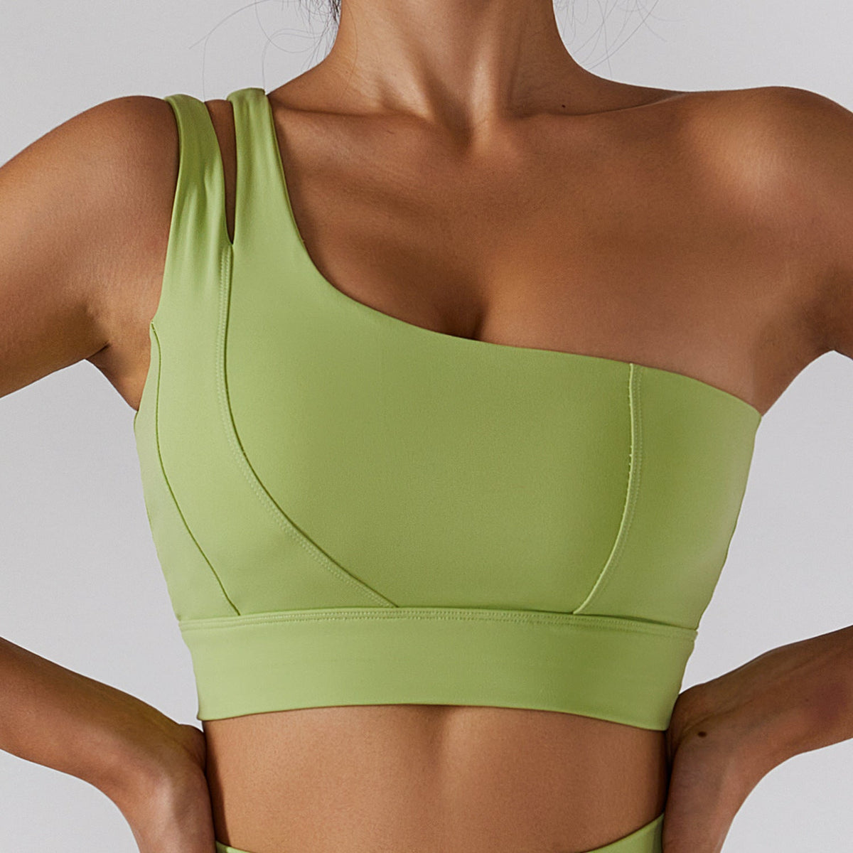Geripptes One-Shoulder-Yoga-Set für Damen – Rückenfreies Sport-BH & Yogahose
