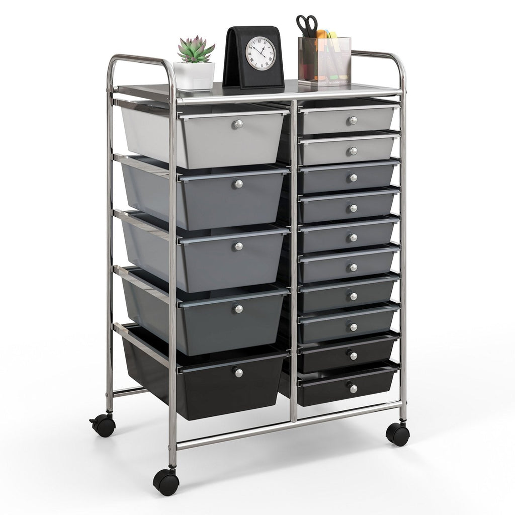 Chariot de rangement roulant multi-usage à 15 tiroirs - Noir et gris