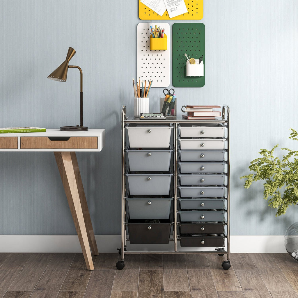 Chariot de rangement roulant multi-usage à 15 tiroirs - Noir et gris