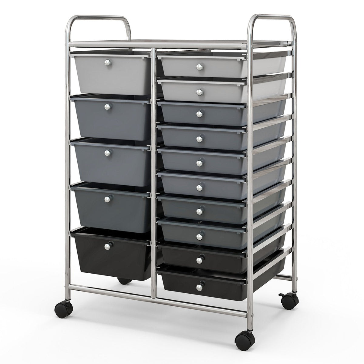 Chariot de rangement roulant multi-usage à 15 tiroirs - Noir et gris