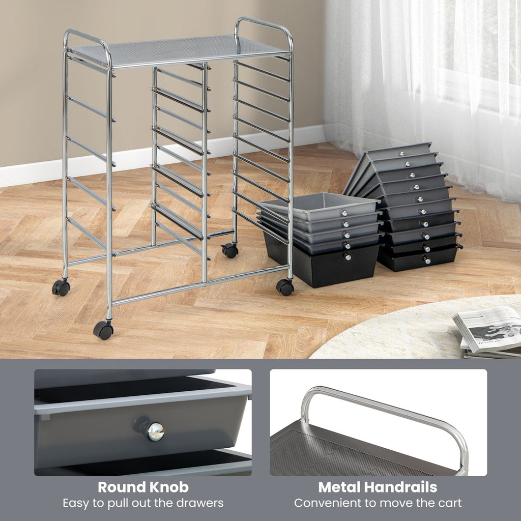 Chariot de rangement roulant multi-usage à 15 tiroirs - Noir et gris