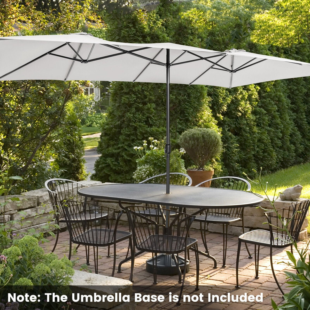 15 Feet Double-Sized Patio Umbrella with Crank Handle and Vented Tops-Beige