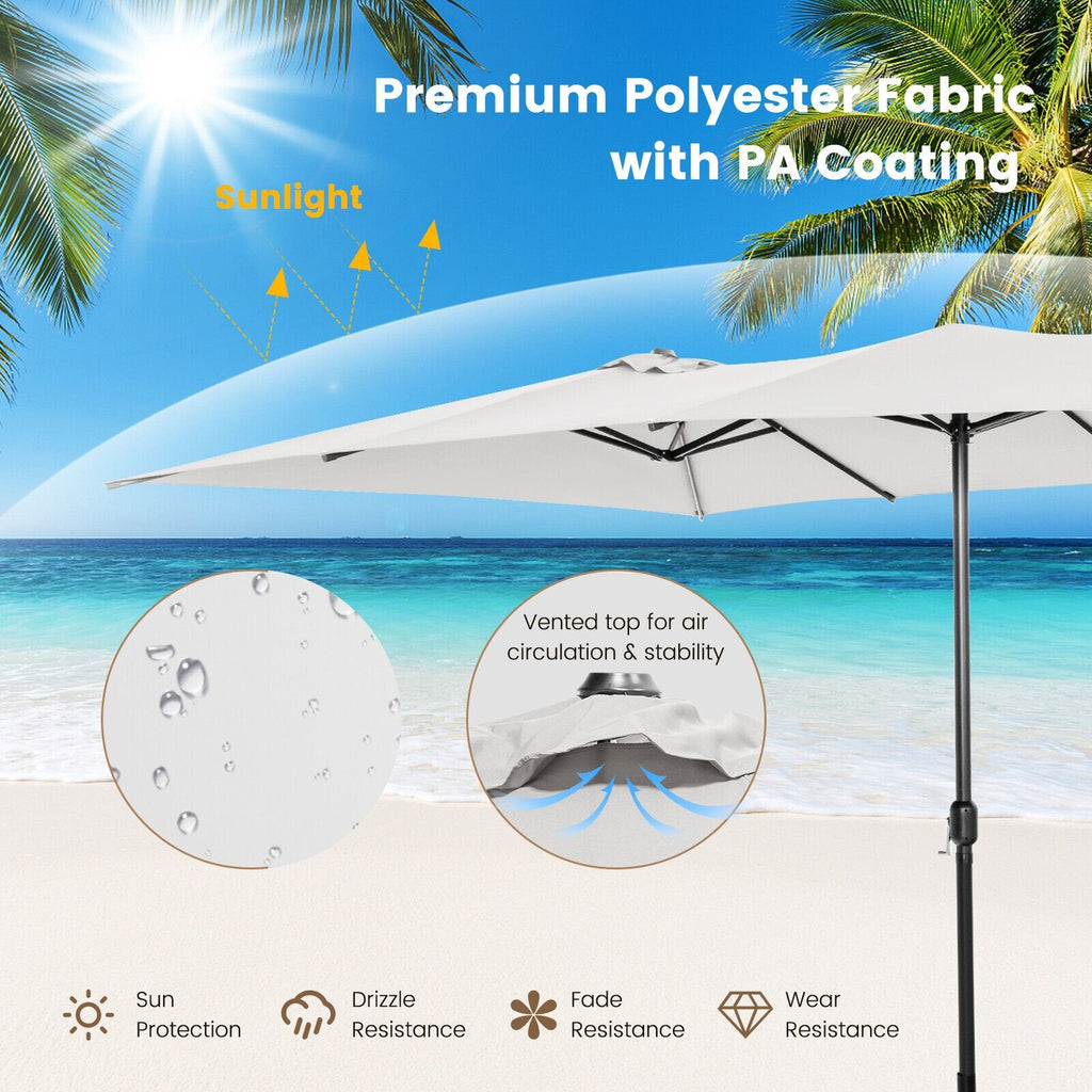 15 Feet Double-Sized Patio Umbrella with Crank Handle and Vented Tops-Beige