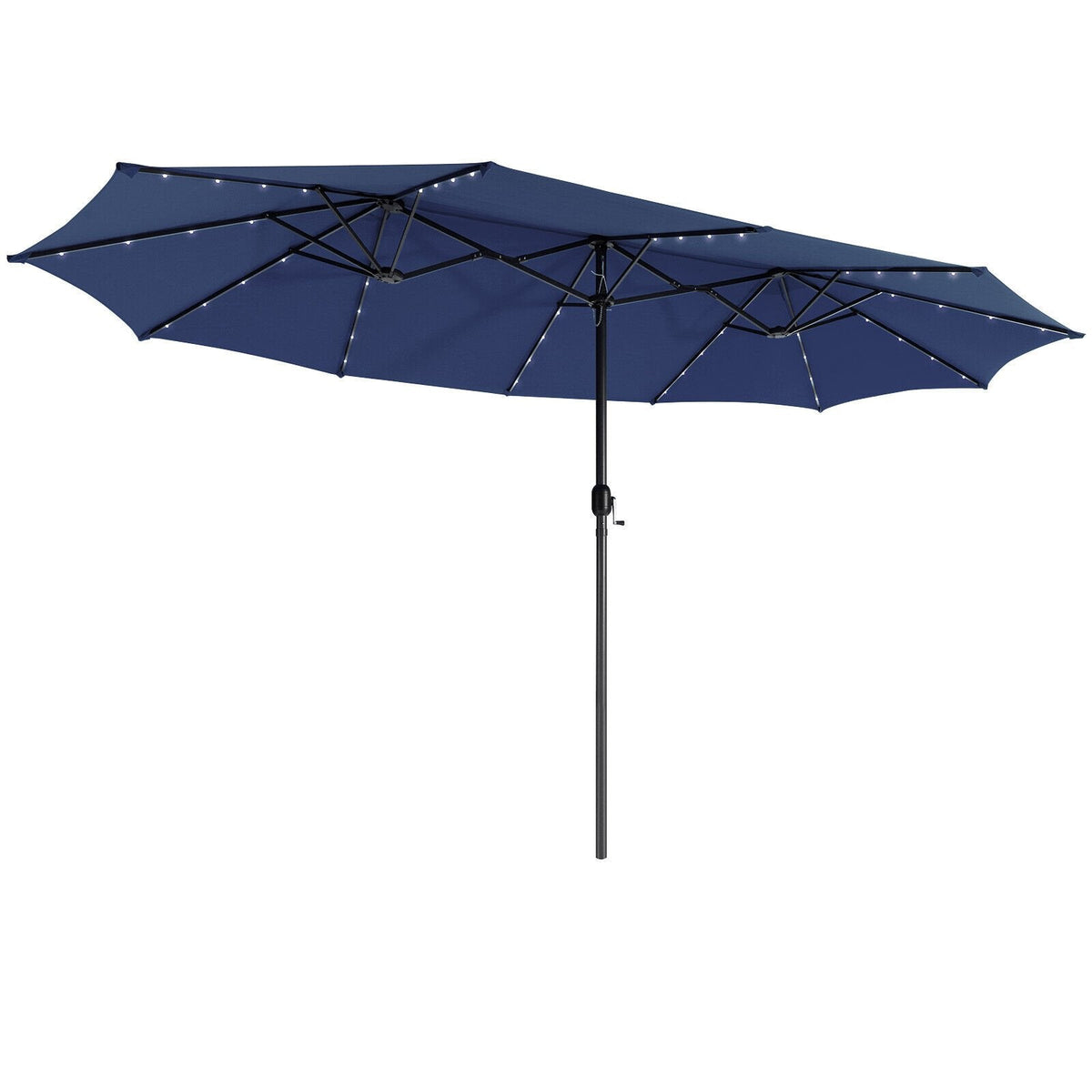 Sombrilla doble de patio de 4,5 m con 48 luces LED solares - Azul marino