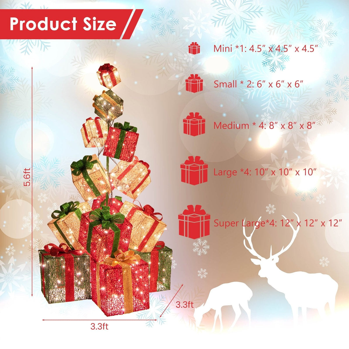 15 Stacked Lighted Christmas Gift Box Tower with 450 Warm White Lights
