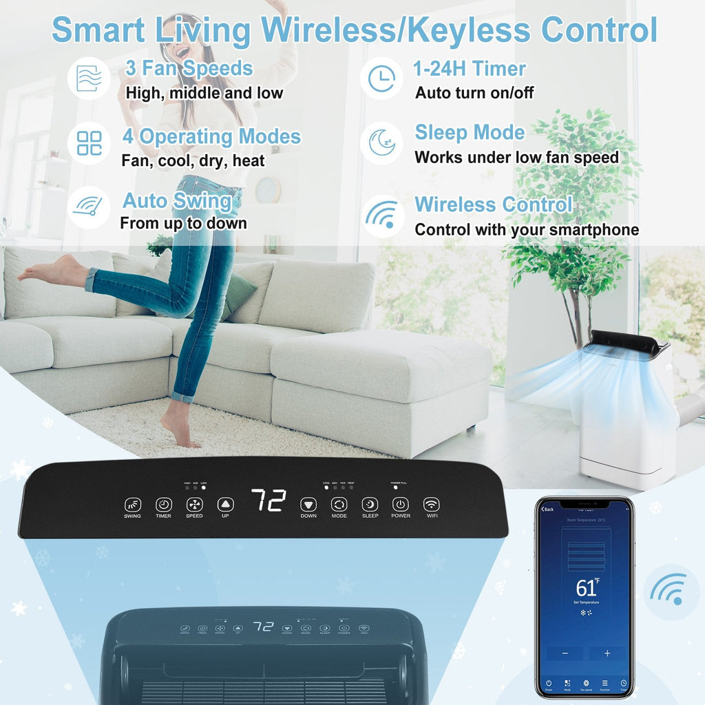Mobile Klimaanlage mit 15.000 BTU, Heizfunktion und App-Steuerung, für 800 sq ft, 118 Pints pro Tag