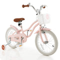 16-Zoll-Kinderfahrrad mit Vorderrhandbremse, Stützrädern und Korb, Pink