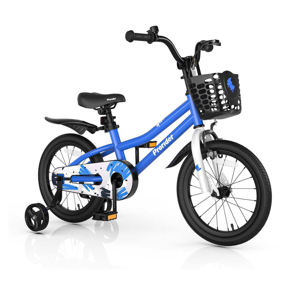 Vélo pour enfant de 16 pouces avec roues d’apprentissage amovibles et sonnette, bleu