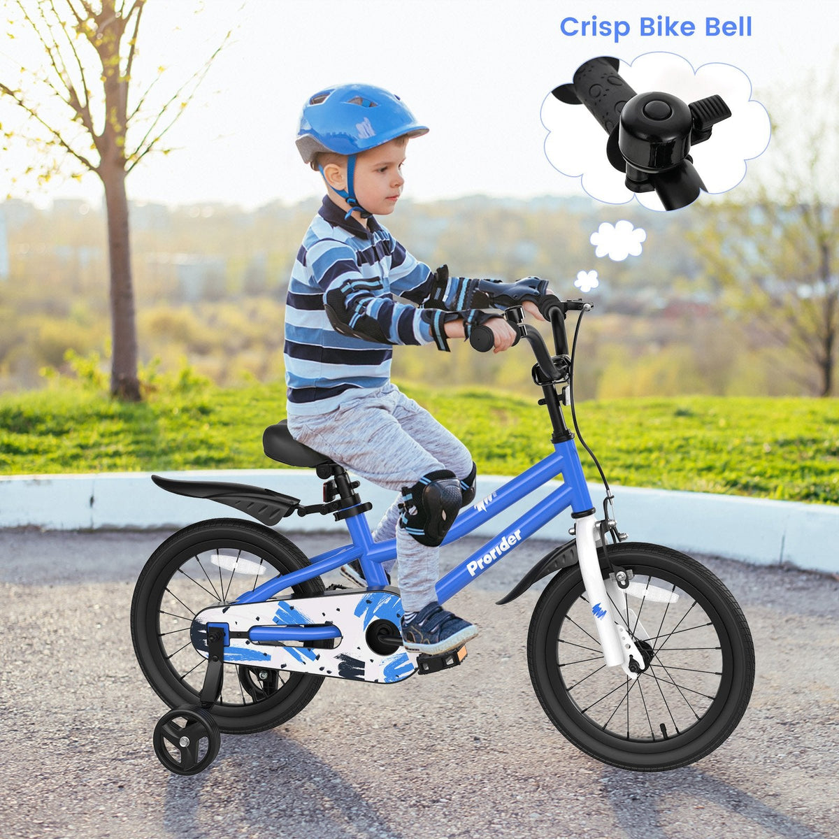 16 Inch Kids Bike with Removable Training Wheels and Bell, Blue