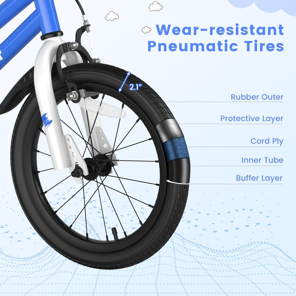 Vélo pour enfant de 16 pouces avec roues d’apprentissage amovibles et sonnette, bleu