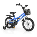Bicicleta infantil de 16 pulgadas con ruedas de entrenamiento extraíbles y cesta, azul marino