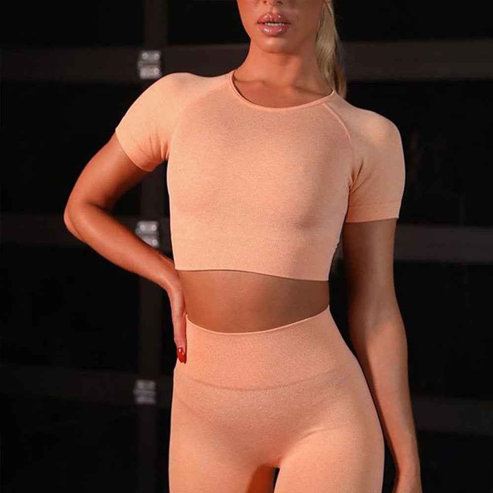 Nahtloses Yoga-Sportset für Damen – Laufleggings & Kurzarm-Workout-Oberteil
