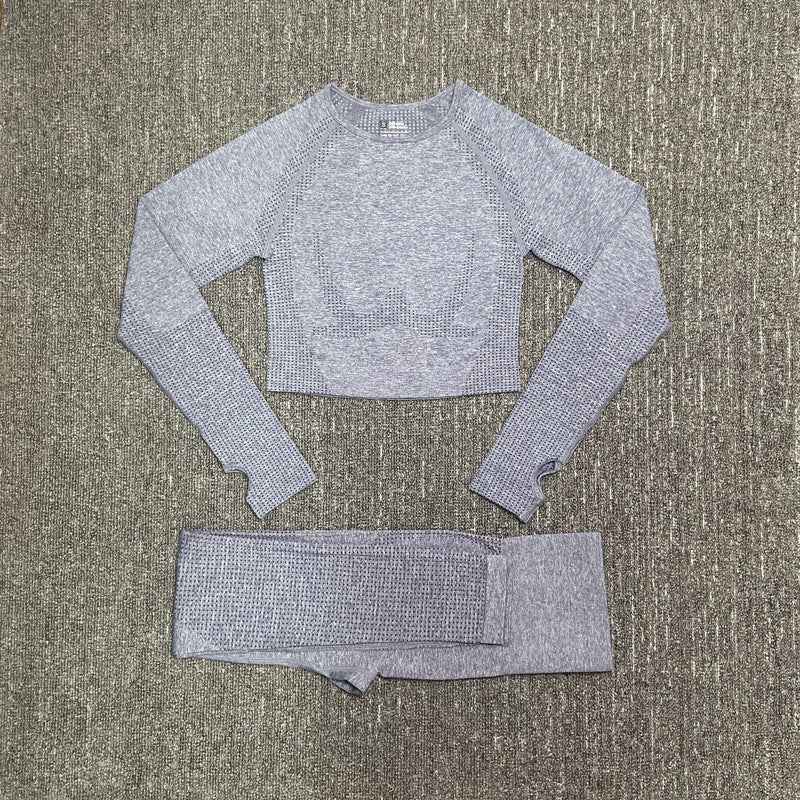 Ensemble de fitness pour femme en nylon à séchage rapide et évacuant l’humidité – Ensemble de sport à manches longues