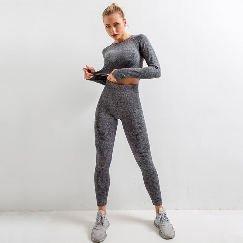 Ensemble de fitness pour femme en nylon à séchage rapide et évacuant l’humidité – Ensemble de sport à manches longues