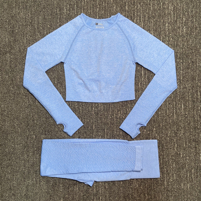 Ensemble de fitness pour femme en nylon à séchage rapide et évacuant l’humidité – Ensemble de sport à manches longues