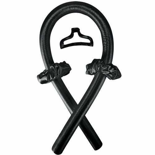 Black heatless curling rod set with satin bow loops and hanger