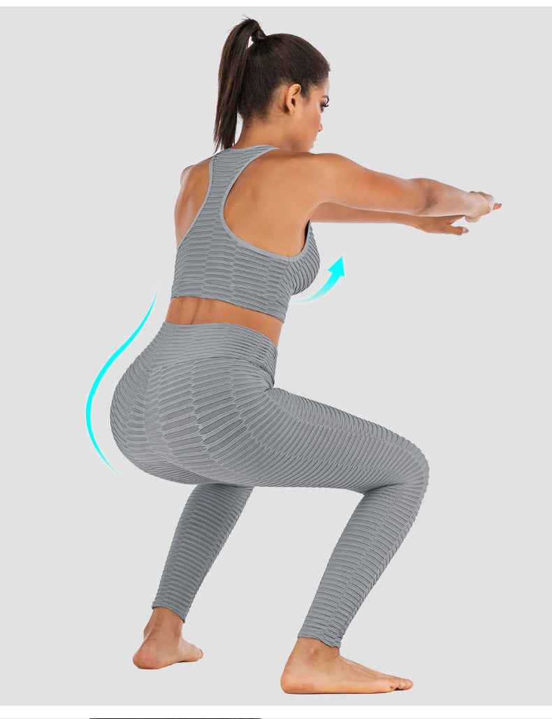 Damen Bubble Net High-Waist Yoga-Hose – Stilvolle lange, gestreifte Yoga-Bekleidung