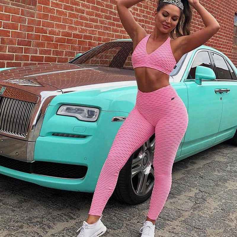 Damen Bubble Net High-Waist Yoga-Hose – Stilvolle lange, gestreifte Yoga-Bekleidung