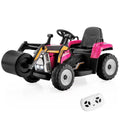 12V キッズ用ライドオンロードローラー ドラムローラー、USB、ワイヤレス接続、2.4GHzリモコン付き、3～8歳向け、ピンク