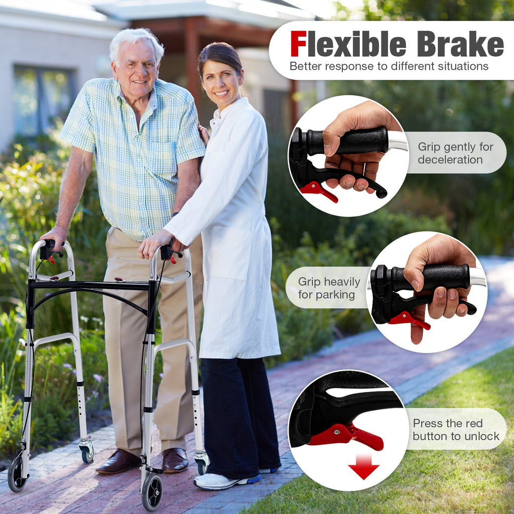 Andador de aluminio con altura ajustable, ruedas giratorias y frenos