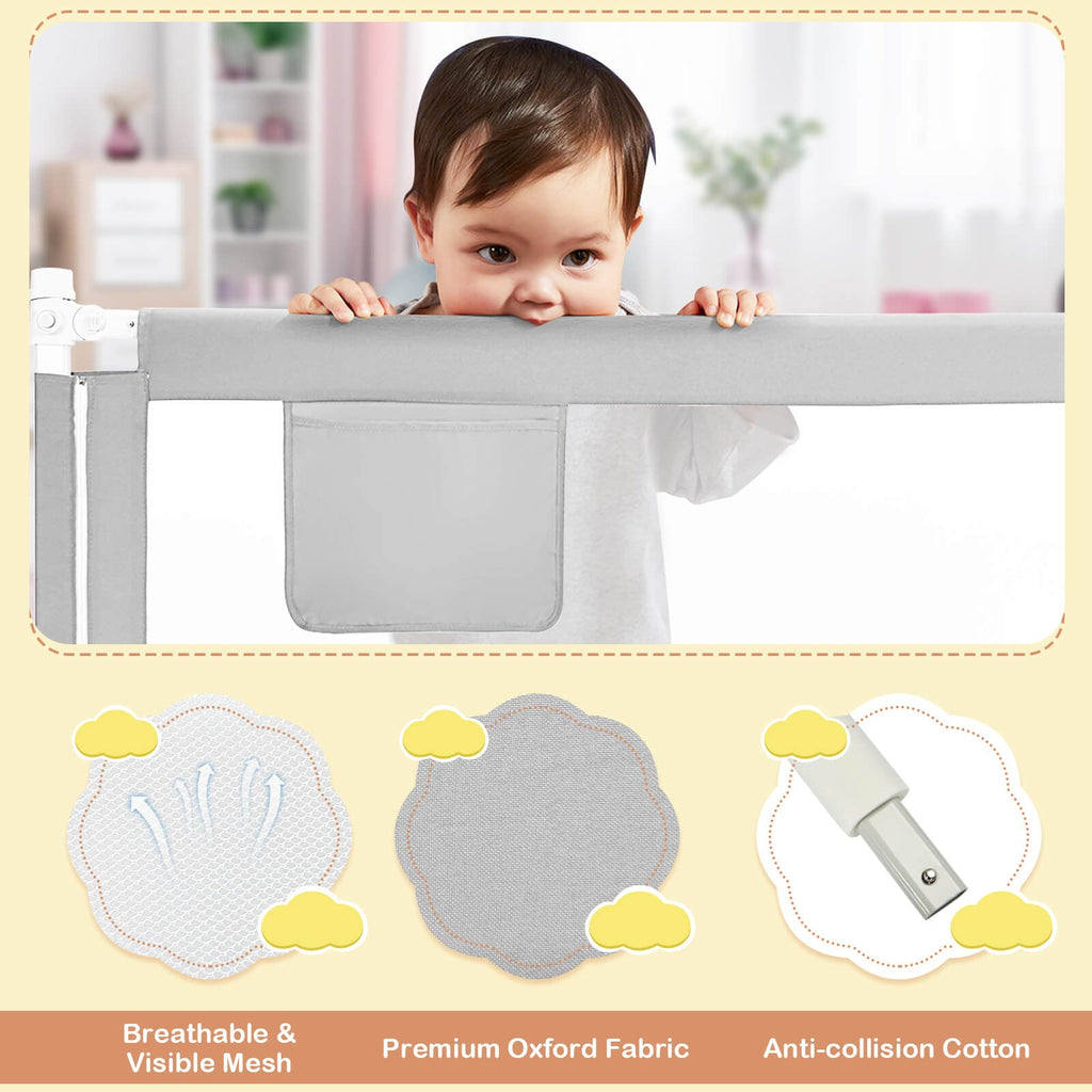 Barandilla para cama de bebé de 76.8 pulgadas con doble cierre de seguridad para niños - Gris