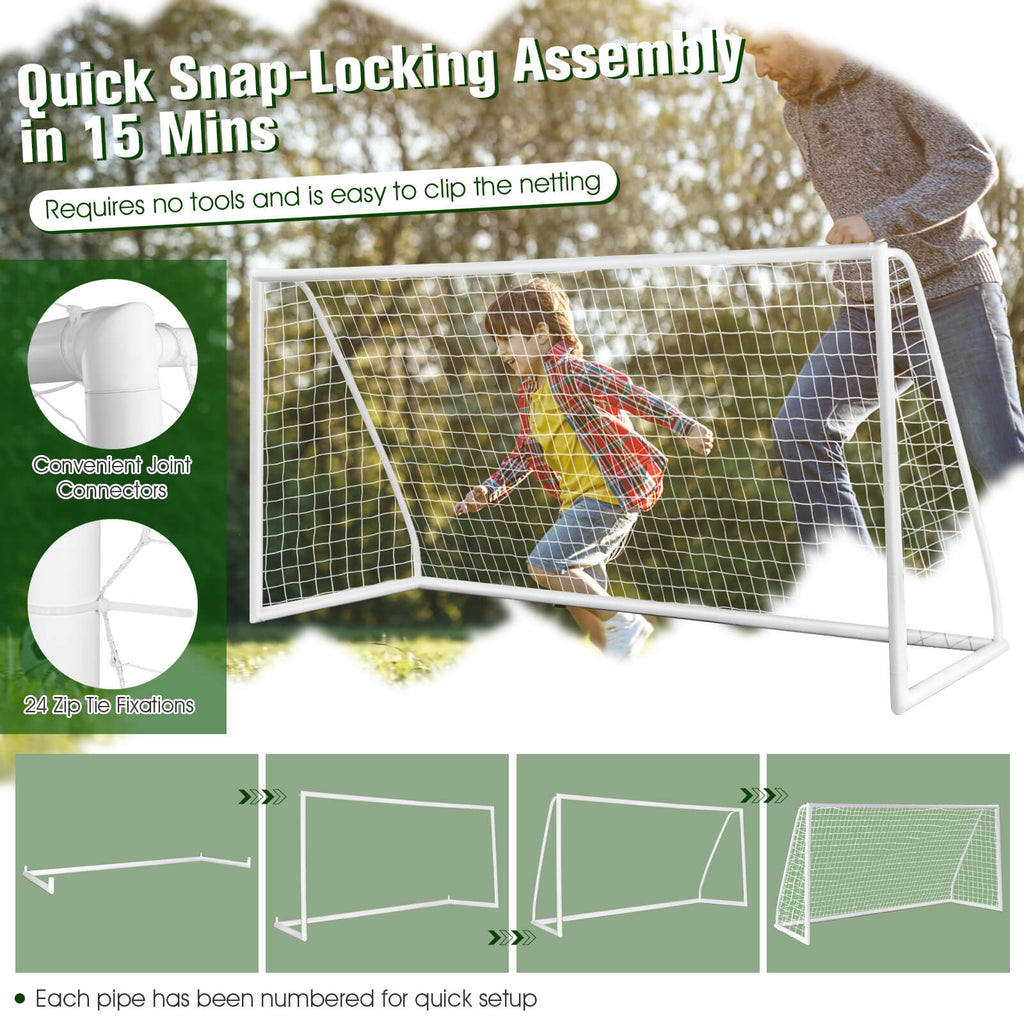 Cage de football 12 x 6 pieds avec cadre en PVC robuste et filet haute résistance