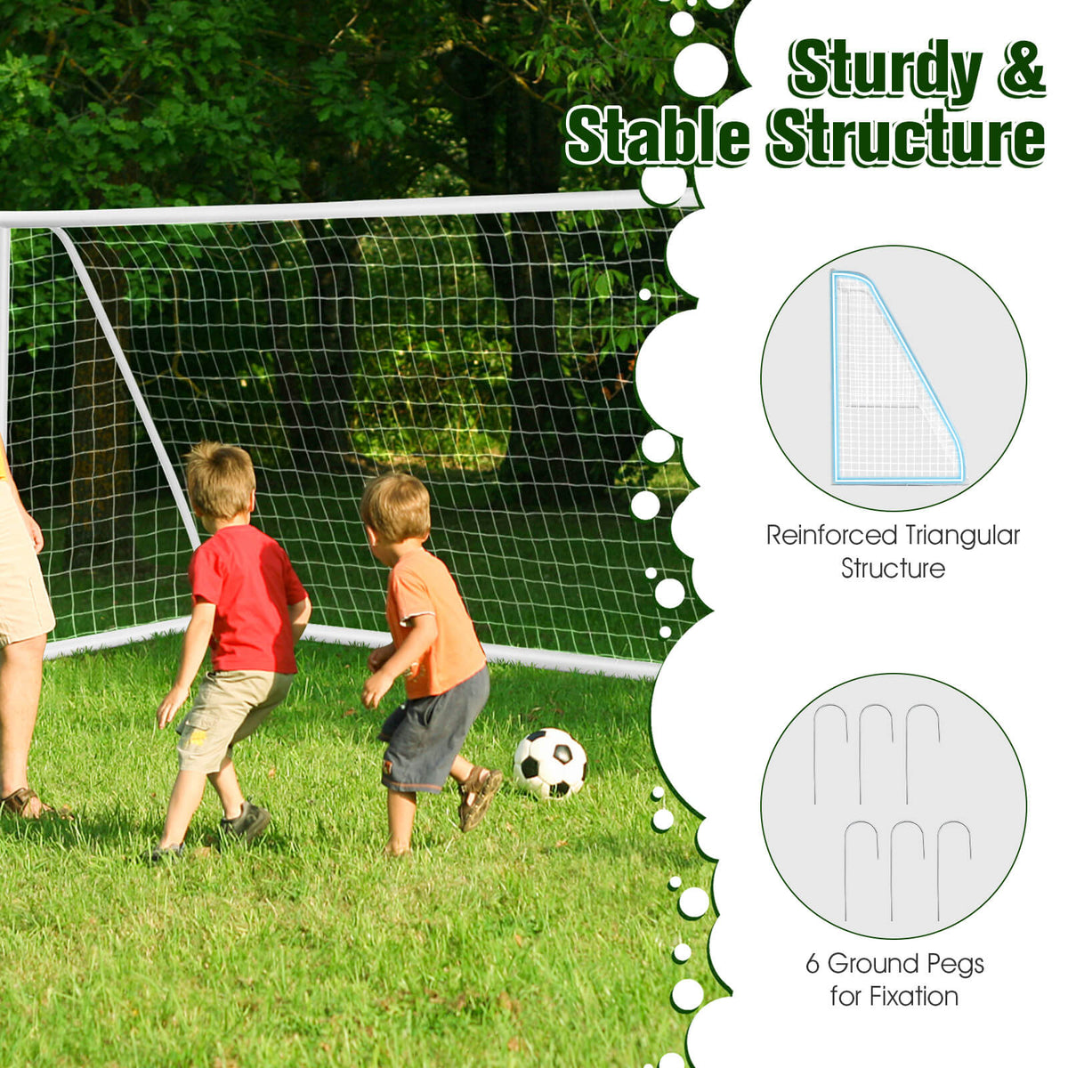 Cage de football 12 x 6 pieds avec cadre en PVC robuste et filet haute résistance