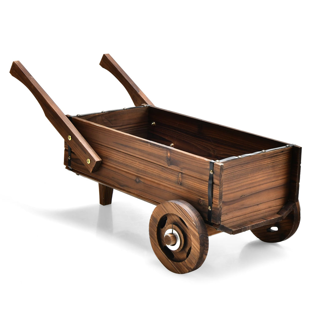 Jardinière chariot en bois avec roues et poignées, charrette de jardin en sapin carbonisé de 32 pouces