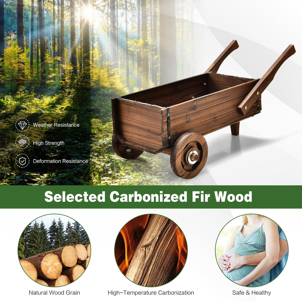 Jardinière chariot en bois avec roues et poignées, charrette de jardin en sapin carbonisé de 32 pouces
