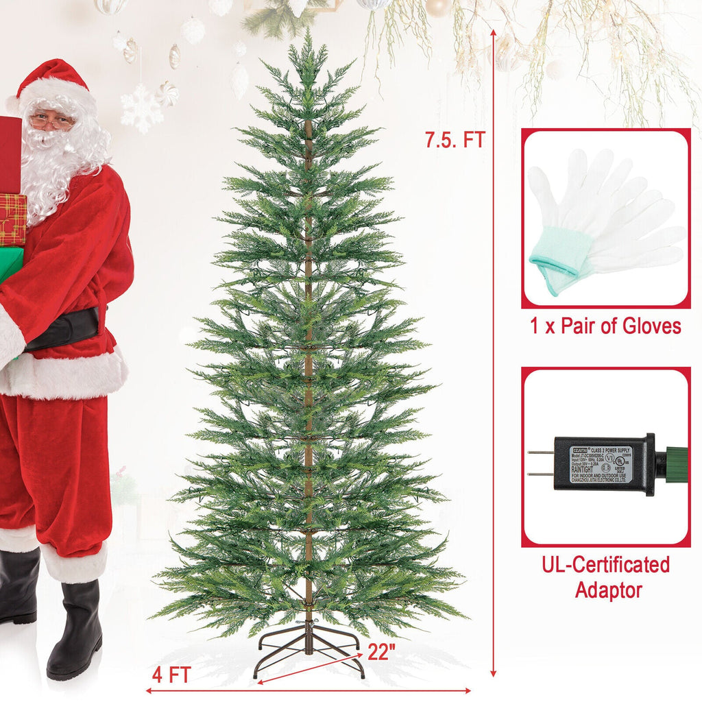 2,28 m künstlicher, vorbeleuchteter Zypressen-Weihnachtsbaum mit 612 PE-Spitzen und 540 versteckten warmweißen LEDs
