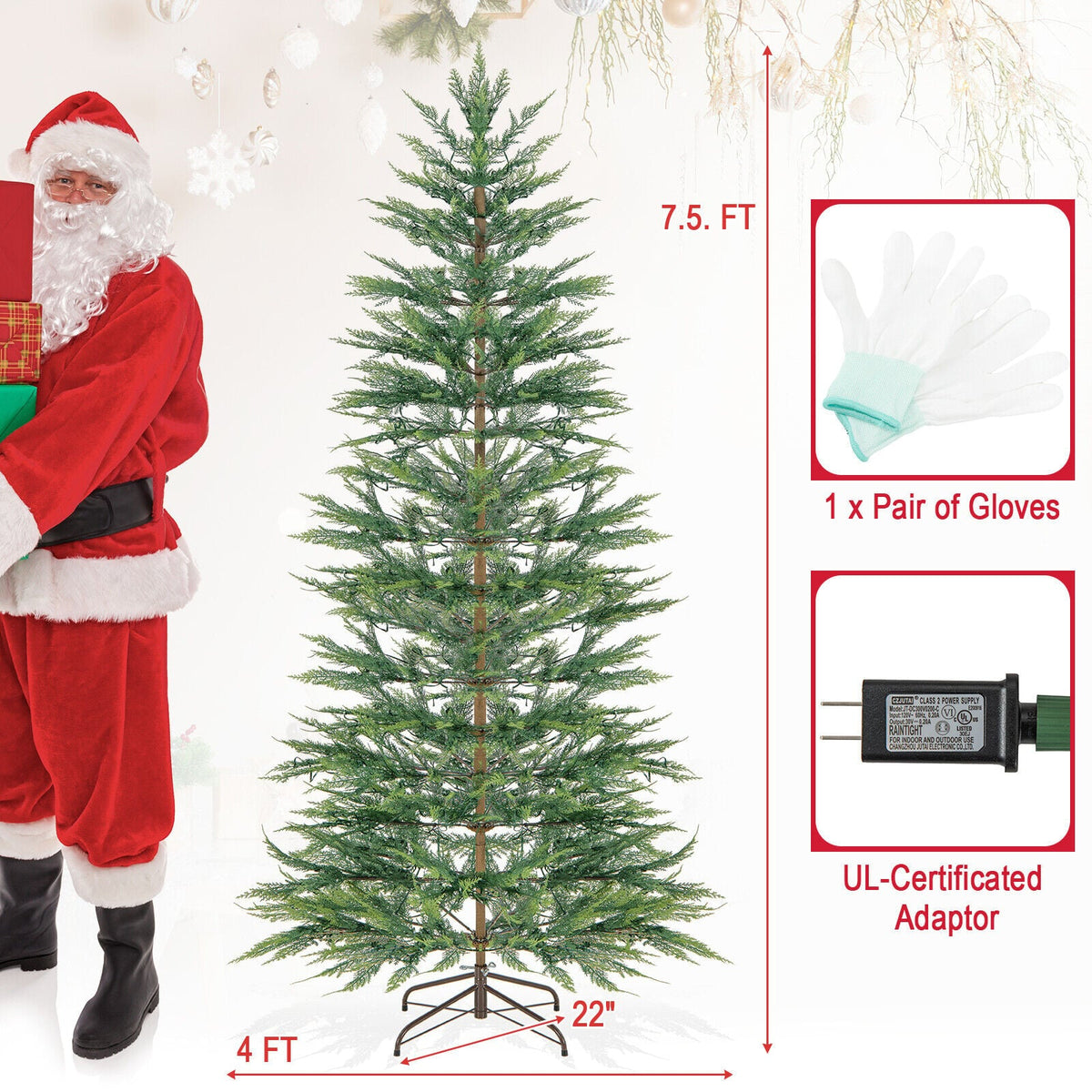 2,28 m künstlicher, vorbeleuchteter Zypressen-Weihnachtsbaum mit 612 PE-Spitzen und 540 versteckten warmweißen LEDs