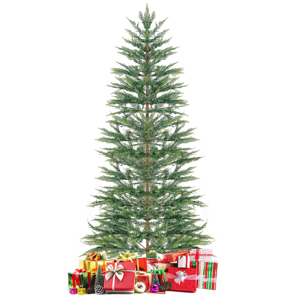 2,28 m künstlicher, vorbeleuchteter Zypressen-Weihnachtsbaum mit 612 PE-Spitzen und 540 versteckten warmweißen LEDs