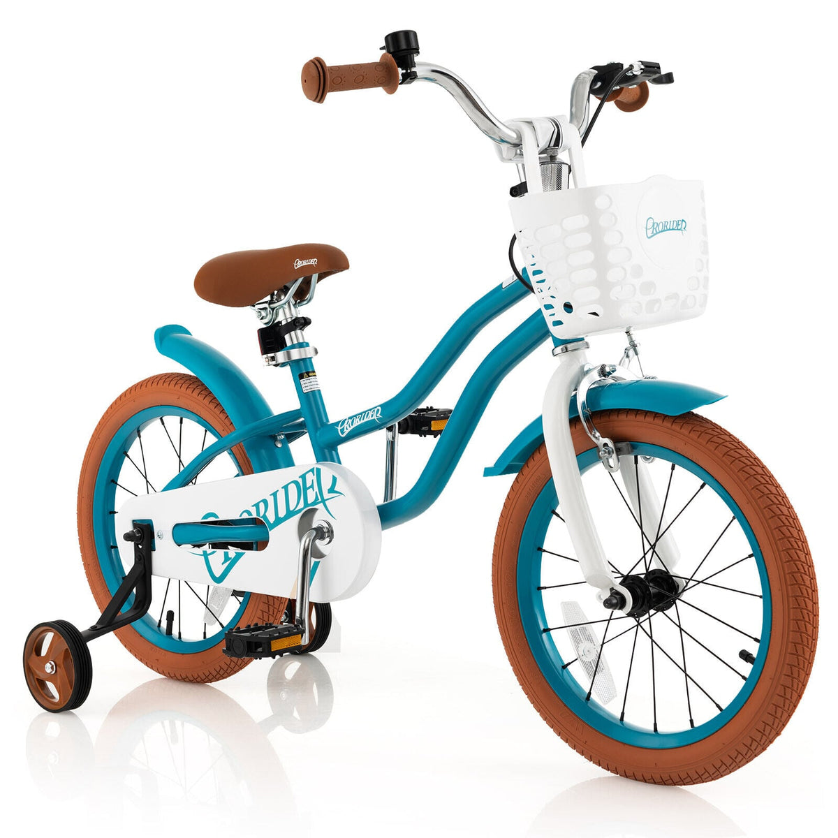 16-Zoll-Kinderfahrrad mit Vorderrhandbremse und 2 Stützrädern, Türkis