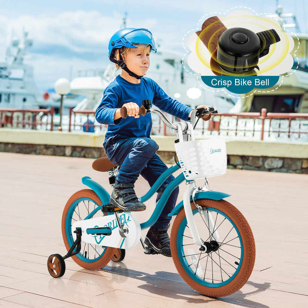 16-Zoll-Kinderfahrrad mit Vorderrhandbremse und 2 Stützrädern, Türkis