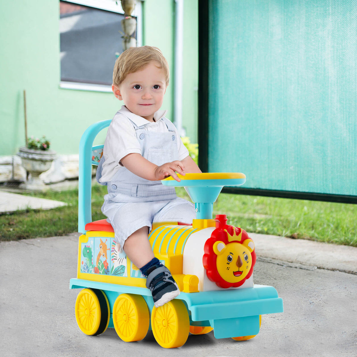 6V Kinder-Elektroauto-Spielzeugzug mit 16 Gleisstücken, 7,2 ft Kreis und verstecktem Aufbewahrungskasten, Blau