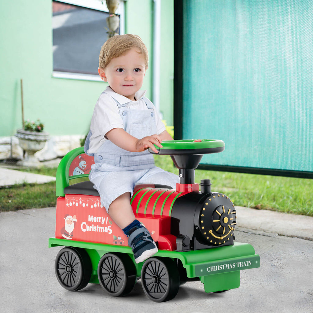 Tren de Navidad para niños de 6 V con 16 piezas de vía, silbato y dispositivo antivuelco, verde