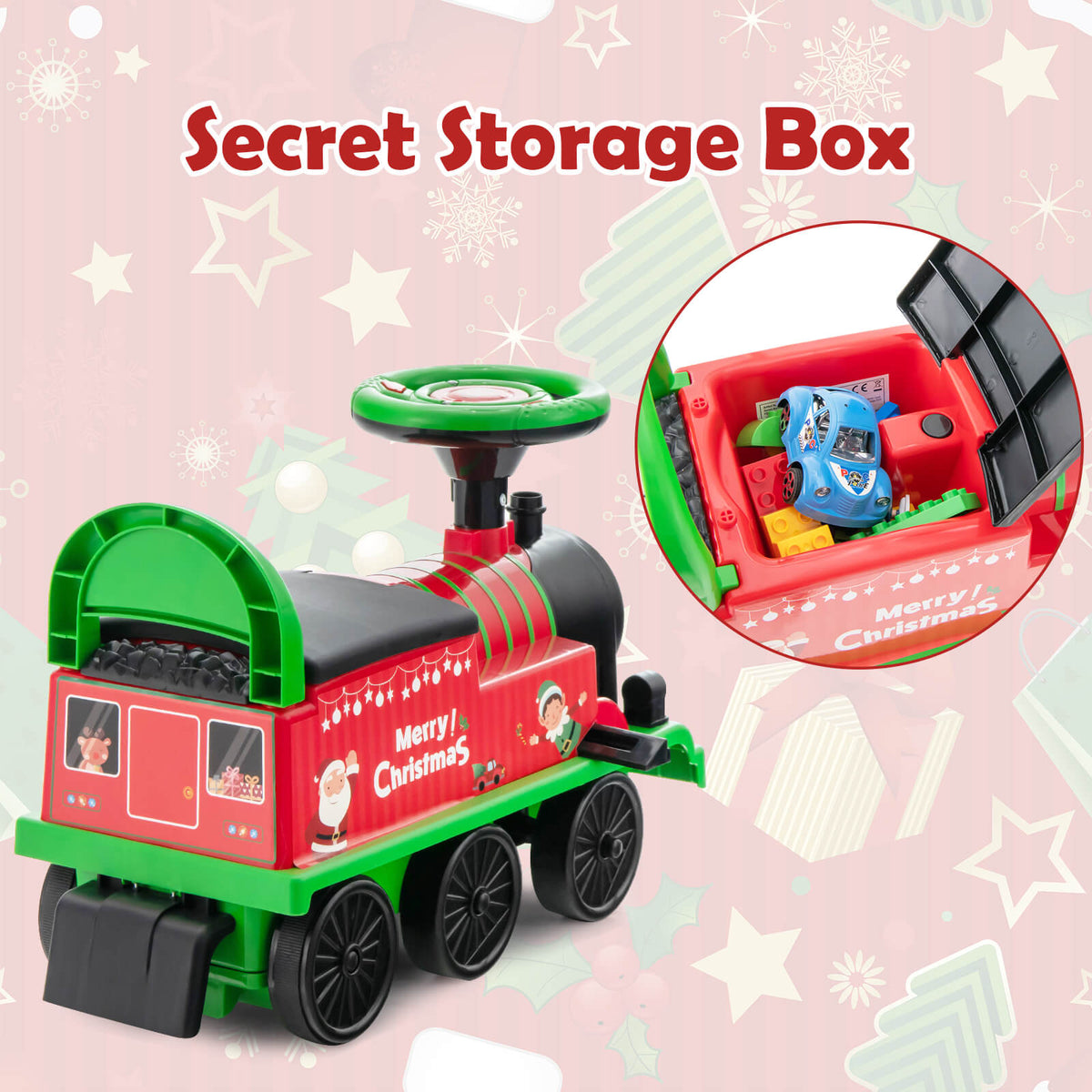 Tren de Navidad para niños de 6 V con 16 piezas de vía, silbato y dispositivo antivuelco, verde