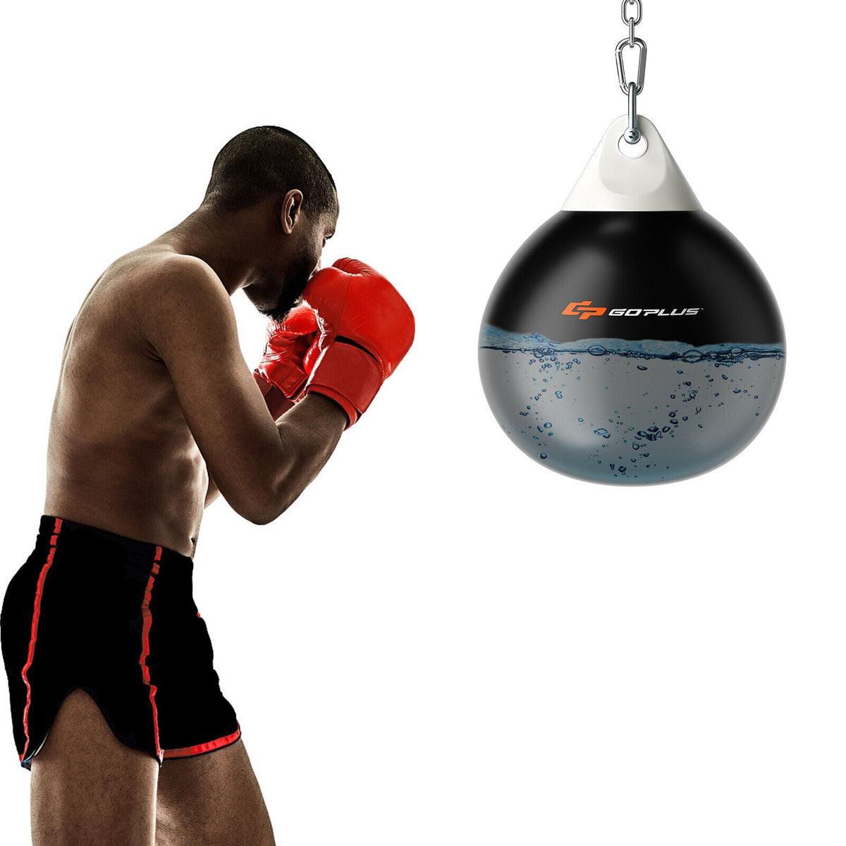 Saco de boxeo Aqua Bag de 18 pulgadas y 110 libras con cadena metálica ajustable - Negro
