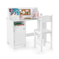 Bureau et chaise d'étude en bois pour enfants avec armoire de rangement et tableau d'affichage – Blanc