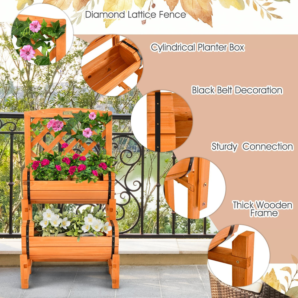 2 Tier Raised Garden Bed with Cylindrical Planter Boxes and Trellis in Orange