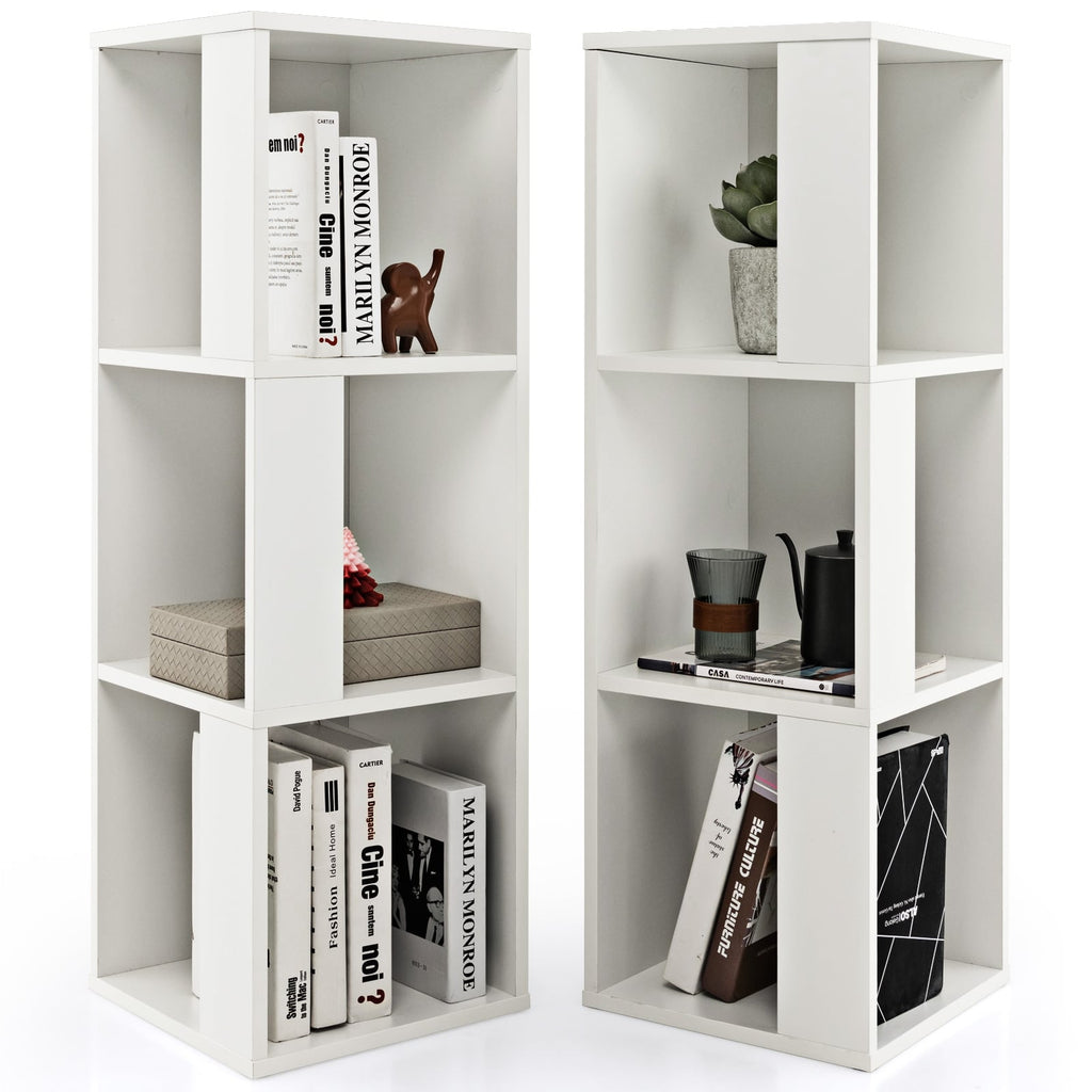 3-stufiges Bücherregal-Set, 6 Fächer in zwei freistehenden Einheiten, Weiß