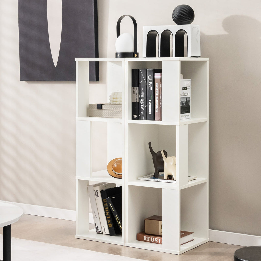3-stufiges Bücherregal-Set, 6 Fächer in zwei freistehenden Einheiten, Weiß