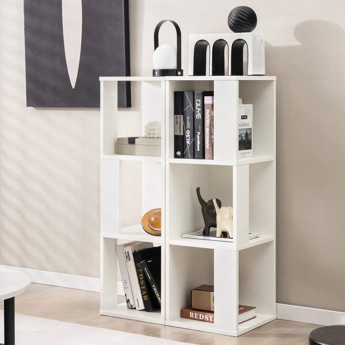 3-stufiges Bücherregal-Set, 6 Fächer in zwei freistehenden Einheiten, Weiß