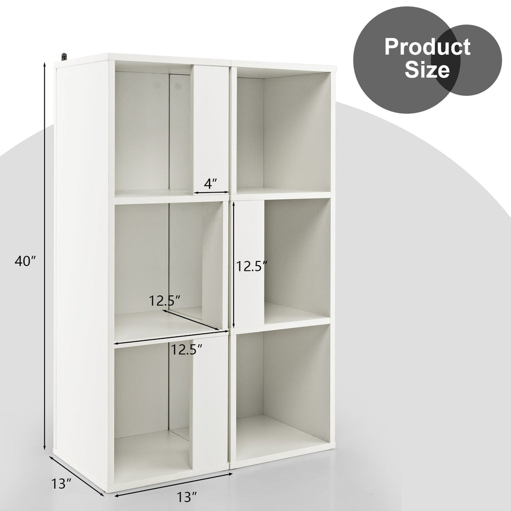 3-stufiges Bücherregal-Set, 6 Fächer in zwei freistehenden Einheiten, Weiß