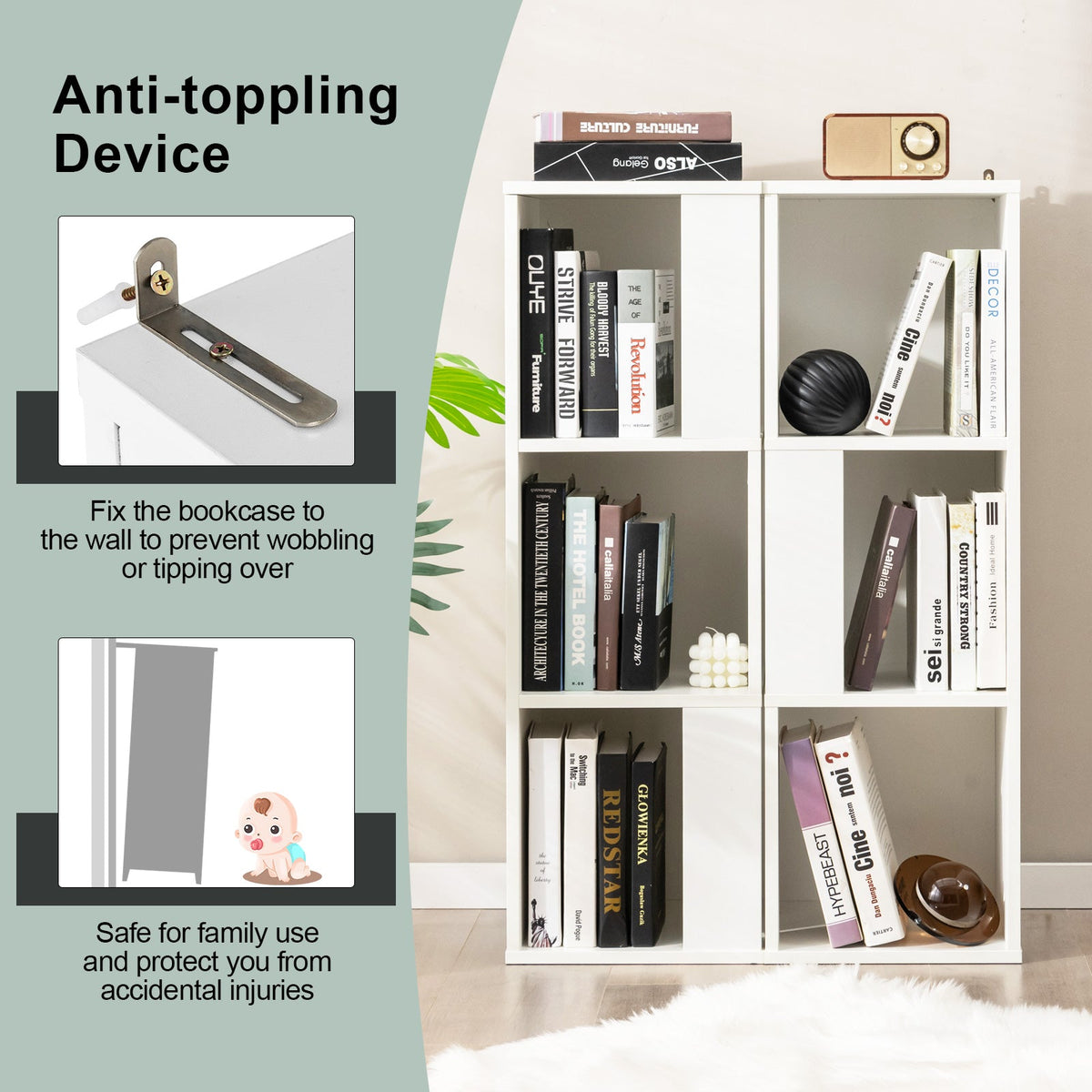 3-stufiges Bücherregal-Set, 6 Fächer in zwei freistehenden Einheiten, Weiß