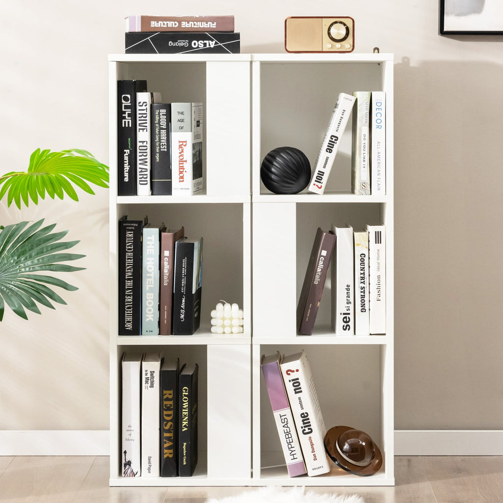3-stufiges Bücherregal-Set, 6 Fächer in zwei freistehenden Einheiten, Weiß