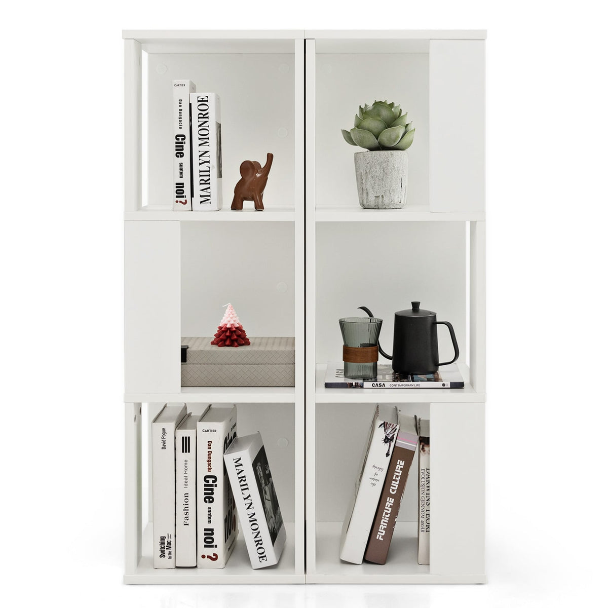 3-stufiges Bücherregal-Set, 6 Fächer in zwei freistehenden Einheiten, Weiß