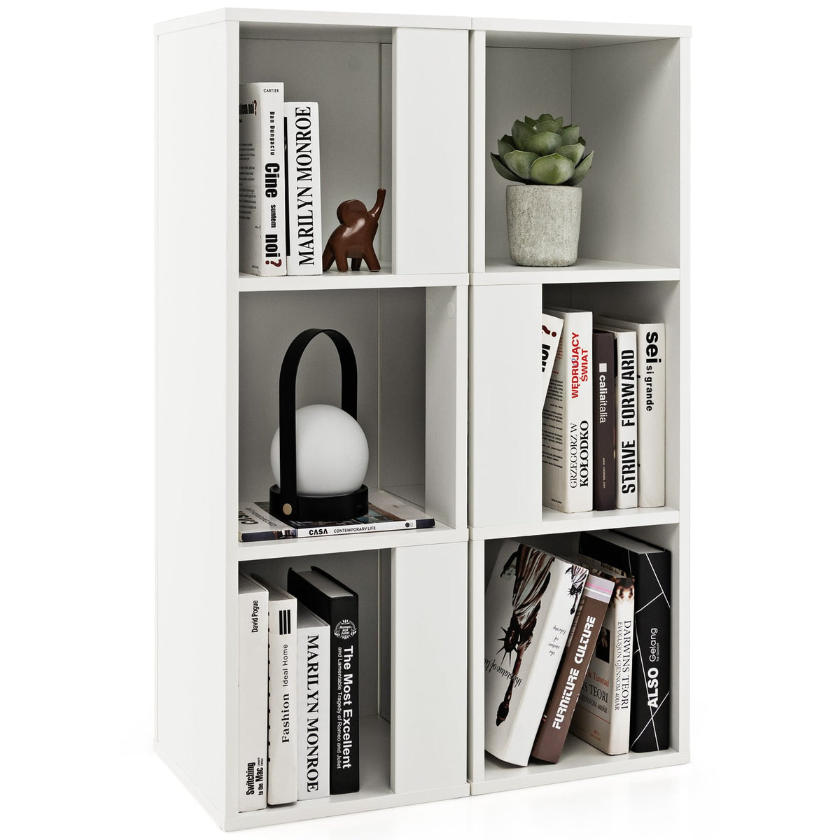 3-stufiges Bücherregal-Set, 6 Fächer in zwei freistehenden Einheiten, Weiß